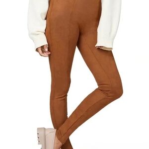 SPANX HIGH WAIST FAUX SUEDE LEGGINGS RICH CARAMEL SZ M